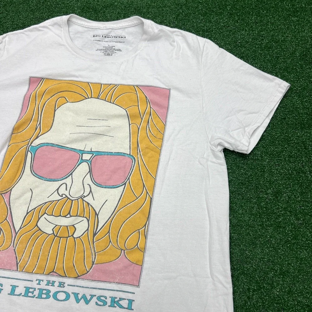 The‎ Big Lebowski Cartoon Face With Sunglasses White T-Shirt Mens Size Large